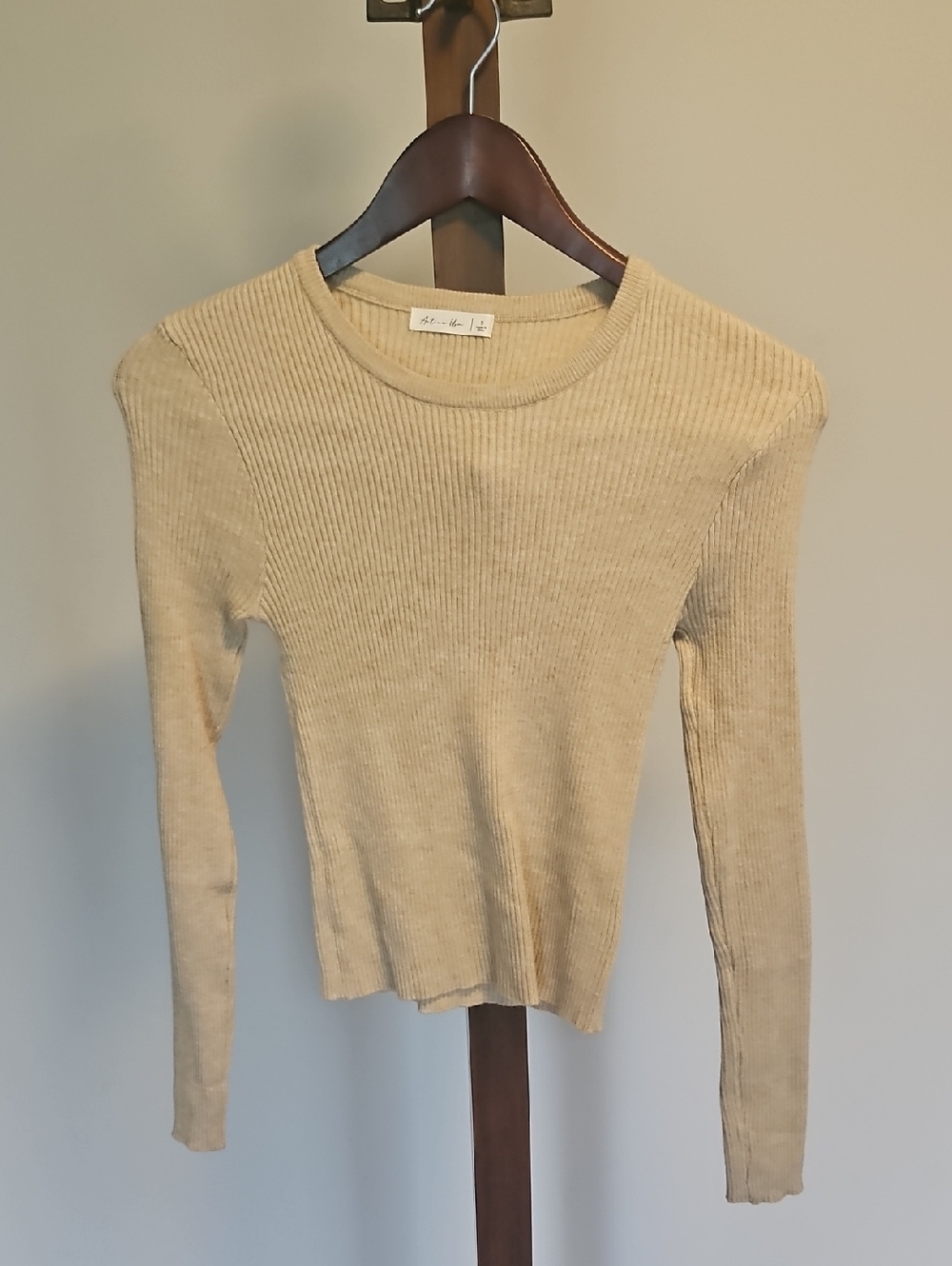 Active USA Womens Ribbed Crewneck Long Sleeve Top - Beige...S